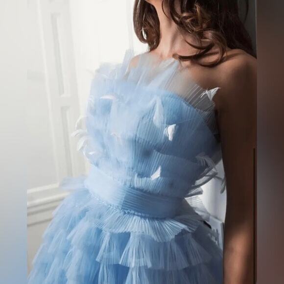 MAC DUGGAL 20529 Powder Blue Strapless Feathers Short Tulle Dress NWT sz 6 - Picture 10 of 16